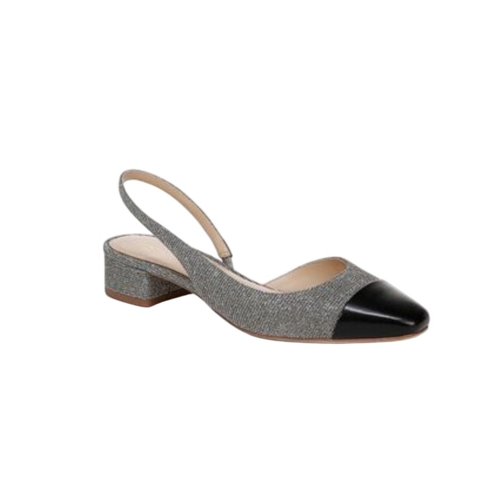 VERONICA BEARD Slingback Pumps Sz 9 Cecile Grey Lurex Cap-Toe Block Heels Preppy